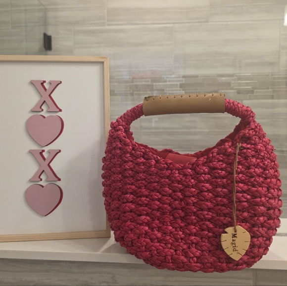 Magid Handbags - Magid Woven Hobo Bag - Crescent Shape, Leather Handle, Pop Of Color